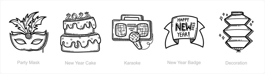 party mask, new year cake