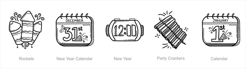 rockets, crackers, new year calendar