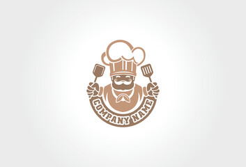 Vector design for restaurant logo and chef cooking illustration.