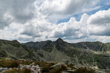 View from hiking trail to Retezat mountain peak in Retezat mountains in Romania
