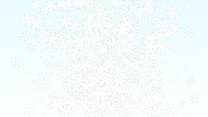Christmas  Vector Background with Falling Snowflakes. Isolated on Red Background. Realistic Snow Sparkle Pattern. Snowfall Overlay Print. Winter Sky. Papercut Snowflakes.