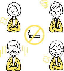 禁煙のネガティブなアイコンセット　悲しい表情のビジネス用ベクター素材