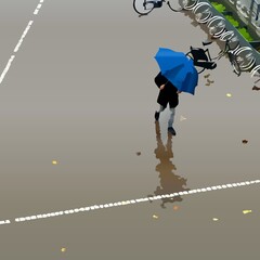 Illustrazione di arte digitale generata dall'intelligenza artificiale di uomo con ombrello