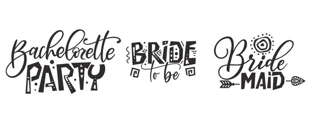 Bride team tribe typography wedding card. Lettering party quote in hand drawn style. Marriage invitation poster. Vector illustration