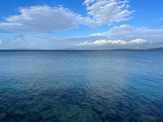 Deep blue seascape, blue sea and blue sky, natural background