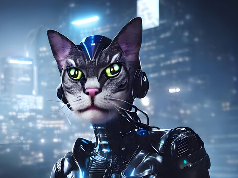Robotic Cyber Cat, 3D Illustration