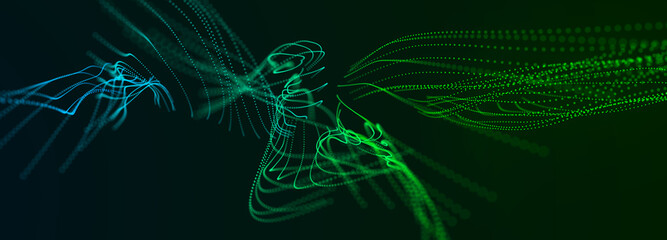 Abstract background with dynamic wave. Big data visualization. Technology background. 3D rendering.