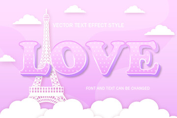 Fototapeta na wymiar love eiffel tower lettering 3d editable text effect font style template cute background design