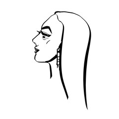 Portrait of a young pretty girl in profile. A hand-drawn sketch. Vector illustration