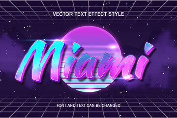 Naklejka premium miami night typography lettering 3d editable text effect font style template retrowave background