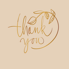 Thank you. A sticker with a golden calligraphic inscription. Vector illustration