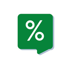 Green icon with a percentage sign. Vector flat illustration