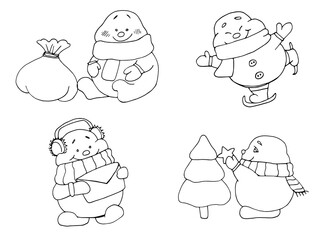 vector set with cute cartoon snowman