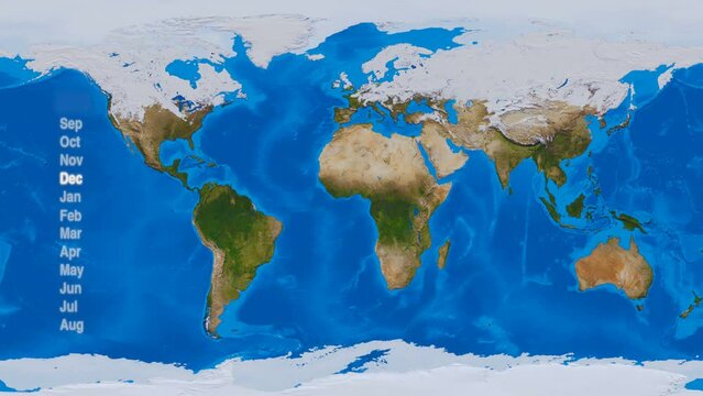 Time lapse of Earth ice and snow cover from September to August. Climate change global warming concept animatio. Elements of this images furnished by NASA