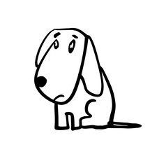 Sad dog. Cute animal. A sketch drawn by hand. Vector doodle illustration