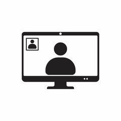 Computer video call icon. Online conference communication concept. Simple flat illustration