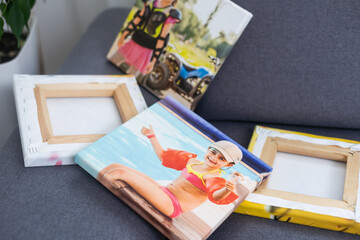 Canvas print. photo with gallery wrap method of canvas stretching on stretcher bar. Sample of...