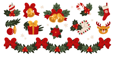 Vector Christmas icons set, Celebration Xmas holiday elements for decoration