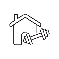 fitness at home icon, gym fit, workout house, training sport exercise, thin line web symbol on white background