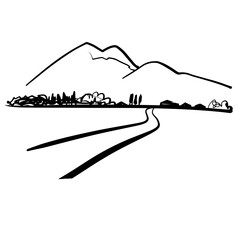 Winter mountain landscape. Ink sketch. Vector illustration