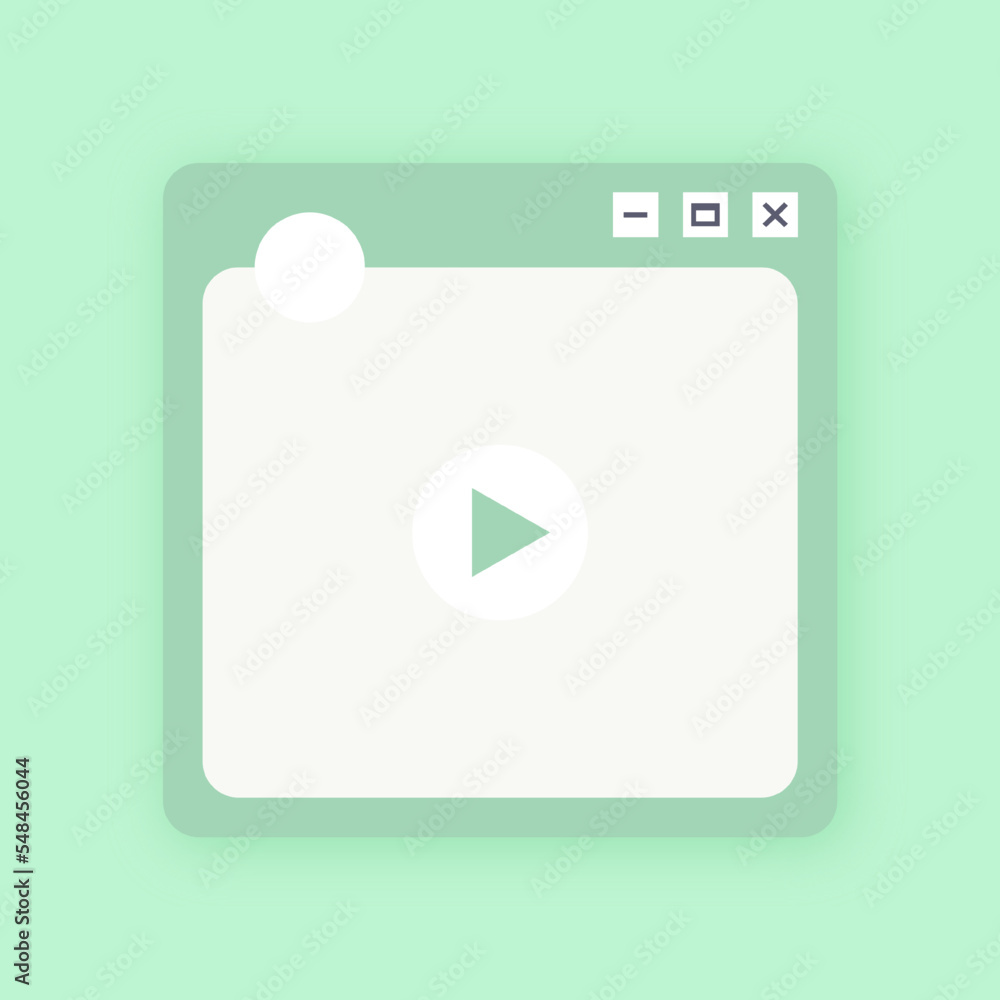Poster square video player for social media application interface. short video mockup in flat design style.