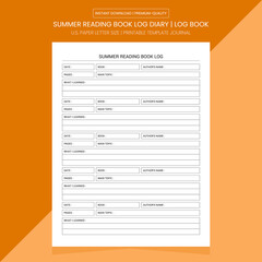 Summer Reading Book Log | Summer Reading Book Diary Journal | Notebook Printable Template