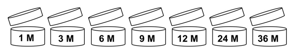 Expiration date after product opening symbols. The expiration date signs for the product label. Vector illustration