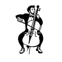 Cellist. The musician plays the cello. Black and white vector illustration