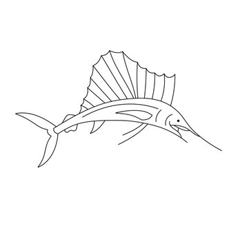 recommend clip art: Vector isolated one swimming floating swordfish or broadbills large predatory fish with pointed bill colorless black and white contour line easy drawing
