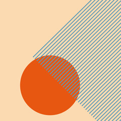 flat geometric figure, thin lines, orange circle