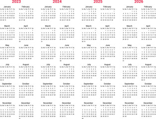 Calendar 2023 vector template layout vector image. 2023 Yearly English calendar. New year wall planner design. A4, A3 A5 or letter format. Week starts on Sunday.