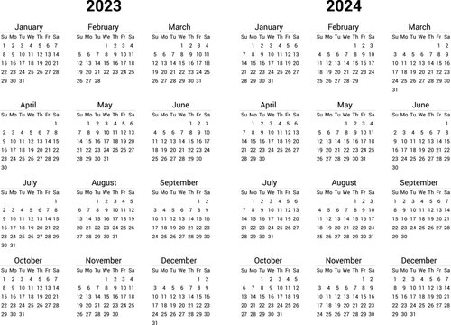 Calendar 2023 vector template layout vector image. 2023 Yearly English calendar. New year wall planner design. A4, A3 A5 or letter format. Week starts on Sunday.