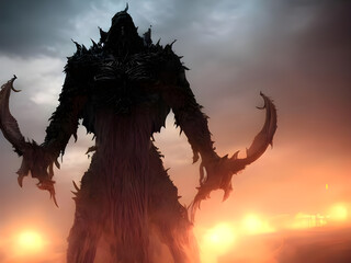 Great cruel warrior silhouette, abstract wallpaper