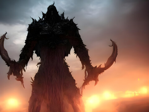 Great cruel warrior silhouette, abstract wallpaper