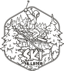 A snowboarder descends a snowy mountain. A winter extreme active sport. Printable print about snowboarding