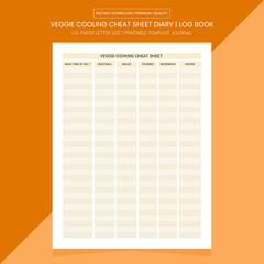 Veggie Cooling Cheat Sheet | Veggie Cooling Cheat  Log Book | Notebook Printable Template 