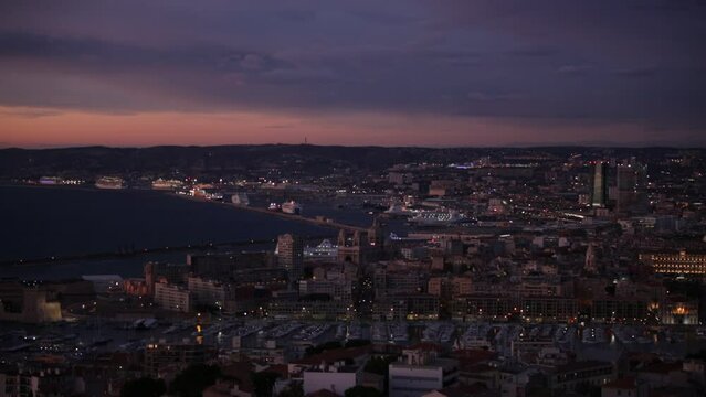 view of the city of Marseille in France at night