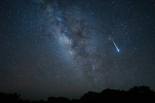 Fototapeta Lyrid meteor shower over the New Mexico sky.