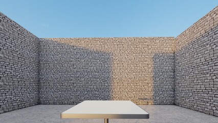 Blank stone display on stone background with minimal style and spot light. Blank stand for showing product. 3D rendering.