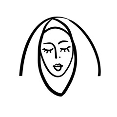 Portrait of a beautiful Oriental woman. Avatar. A simple icon. Vector doodle illustration.