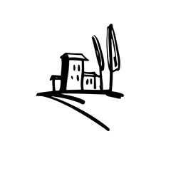 Stylized Tuscan landscape in a minimalist style. Sketch Hand-drawn vector doodle illustration