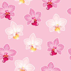 Obraz na płótnie Canvas Pink and white orchids vector seamless pattern