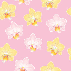 Obraz na płótnie Canvas Yellow and white orchids vector seamless pattern