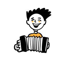 A nice guy plays the accordion. Vector color doodle illustration