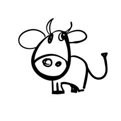 Funny cow. A hand-drawn character. Vector doodle illustration
