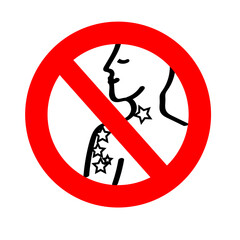 No tattoos. Round forbidding sign. People with tattoos are not allowed to enter. Sticker, poster, signboard. Vector illustration