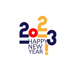 Happy New Year 2023. Colorful design for greeting cards, posters, packaging, prints, labels, etc. Vector flat illustration