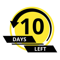 Countdown of days. Number 10 of days left to go. Promotional banner. Price offer promo deal timer, ten day only. Stylized counter in black and yellow colors