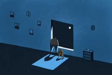 Illustration of Adult and Child Looking at the Moon