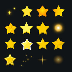 Set of stars icons. Different stars collection. Set of sparkles.